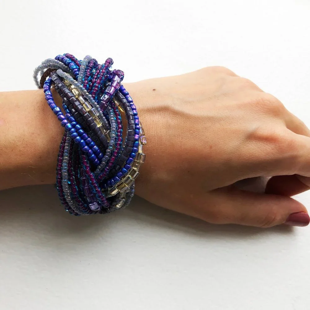 Super Chunky Purple Bracelet, Statement Wide Seed Bead Bracelet OOAK